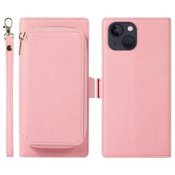 Étui Portefeuille iPhone 14 Plus 2-en-1 Magnétique avec Fermeture Éclair - Rose