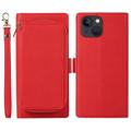 Étui Portefeuille iPhone 14 Plus 2-en-1 Magnétique avec Fermeture Éclair - Rouge