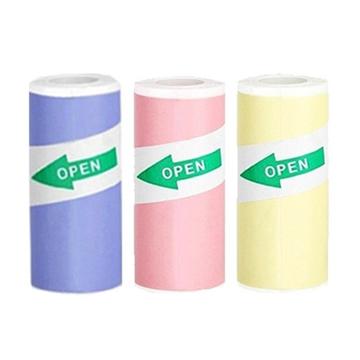 3 rouleaux de papier thermique autocollant pour imprimantes - 57x25mm - Bleu / Rose / Jaune