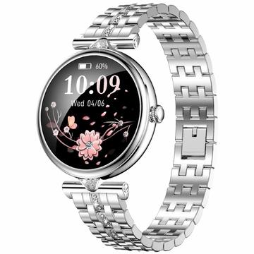 AK73 Montre intelligente pour femmes avec bracelet en acier inoxydable à pierres précieuses