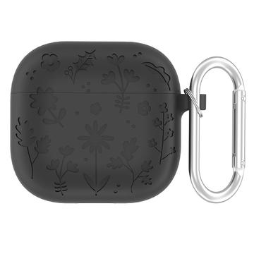 Étui en silicone liquide à motif floral AirPods 4 avec mousqueton - Gris foncé