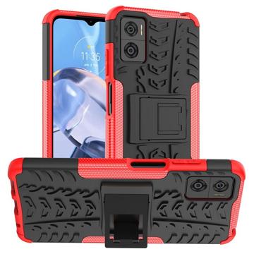 Coque Hybride Motorola Moto E22/E22i Antidérapante avec Béquille - Rouge / Noir