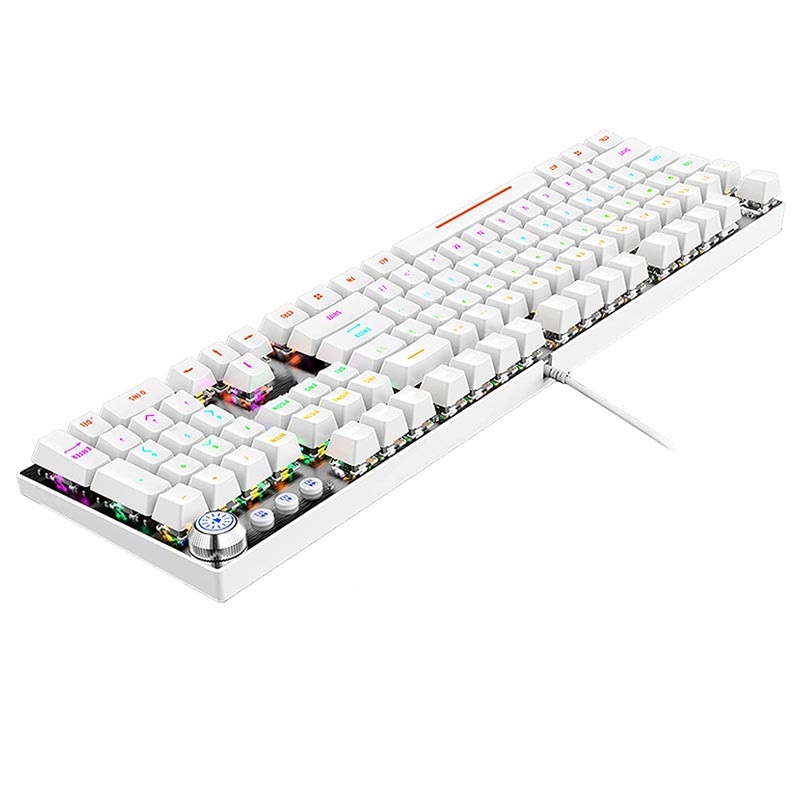 Backlit Mechanical Keyboard with Volume Knob V6 - White