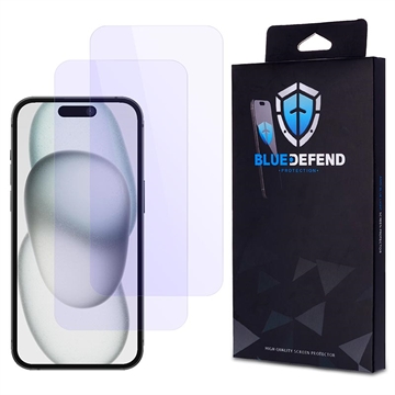 Protection d\'écran iPhone 15 en verre trempé BlueDefend Anti-Blue Light - 2 Pcs.