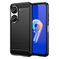 Coque Asus Zenfone 10 en TPU Brossé - Fibre de Carbone - Noire