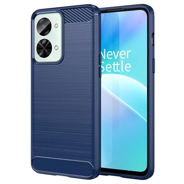 Coque OnePlus Nord 2T en TPU Brossé - Fibre de Carbone - Bleue