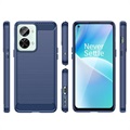 Coque OnePlus Nord 2T en TPU Brossé - Fibre de Carbone - Bleue