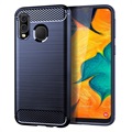 Coque Samsung Galaxy A40 en TPU Brossé - Fibre de Carbone - Bleue