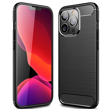 Coque iPhone 14 Pro en TPU Brossé - Fibre de Carbone - Noire