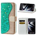 Etui Portefeuille Samsung Galaxy S21 Ultra 5G - Série Croco Bling - Vert