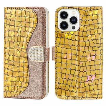 Etui Portefeuille Samsung Galaxy A13 5G - Série Croco Bling - Rose Doré