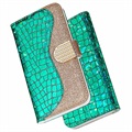 Etui Portefeuille iPhone 13 Mini Croco Bling - Vert