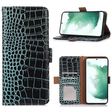 Étui Portefeuille iPhone 14 en Cuir avec RFID Crocodile Séries - Noir