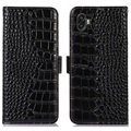 Étui Portefeuille Samsung Galaxy Xcover6 Pro en Cuir avec RFID Crocodile Séries - Noir