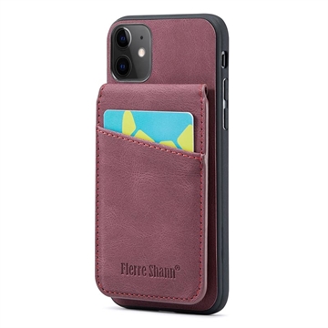 Coque Hybride iPhone 11 avec Revêtement Fierre Shann avec Porte-Cartes et Support - Rouge