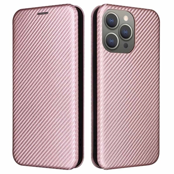 Étui à Rabat iPhone 15 Pro Max - Fibre de Carbone - Rose Doré