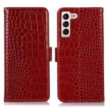 Étui Portefeuille Samsung Galaxy S23 5G en Cuir avec RFID - Série Crocodile - Rouge