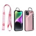 Coque iPhone 14 Plus avec Détachable Portefeuille Strap Series - Rose