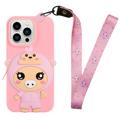 Coque iPhone 14 Pro Max en TPU avec Poche Zippée Cartoon Design - Porc