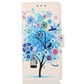 Étui Portefeuille Samsung Galaxy S21 FE 5G - Série Glam - Arbre Fleuri / Bleu