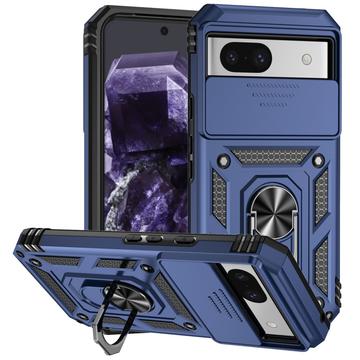 Coque Hybride Google Pixel 8a à Anneau Rotatif avec Protection pour Appareil Photo - Bleue