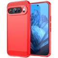 Coque Google Pixel 9/9 Pro en TPU Brossé - Fibre de Carbone - Rouge