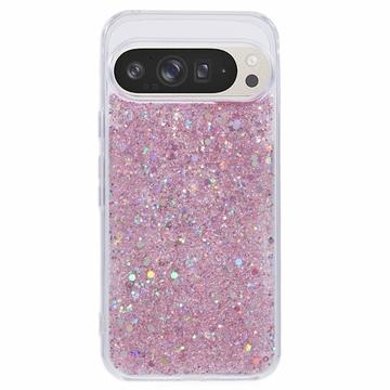 Coque Google Pixel 9 Pro XL en TPU Glitter Flakes - Rose