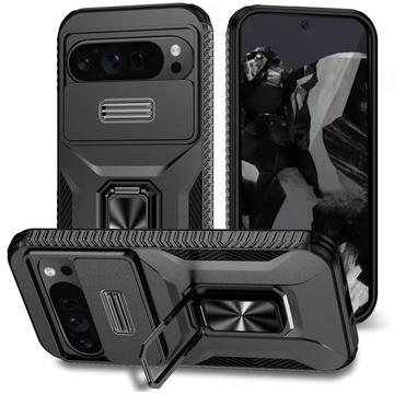 Coque Hybride Google Pixel 9 Pro XL à Anneau Rotatif avec Protection pour Appareil Photo - Noire