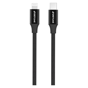 Câble USB-C / Lightning Tressé GreyLime 18W - Certifié MFi - 1m - Noir