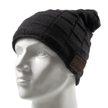 Chapeau chaud d\'hiver en tricot à motif quadrillé avec écouteurs et microphone Bluetooth sans fil intégrés