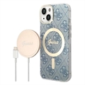 Coque iPhone 14 avec Chargeur Sans Fil - Guess 4G Edition Bundle Pack - Bleue