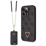 Coque iPhone 15 Pro Max avec Crossbody Sangle Guess 4G Strass Triangle Metal Logo