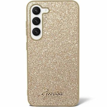 Coque Hybride Samsung Galaxy S24 Guess Glitter Flakes Metal Logo - Doré