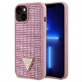 Coque iPhone 15 Guess Rhinestones Triangle Metal Logo - Rose