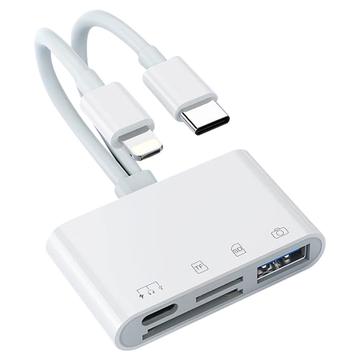 Lecteur de cartes 4-en-2 USB-C et Lightning vers SD/TF à grande vitesse, adaptateur de caméra USB-C, USB OTG