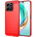 Coque Honor X6b en TPU Brossé - Fibre de Carbone - Rouge