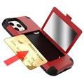 Coque Hybride iPhone 12 Pro Max avec Miroir et Porte-Cartes - Rouge