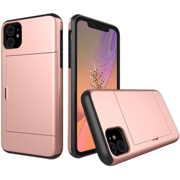 Coque Hybride iPhone 11 avec Fente pour Carte Coulissante - Rose Doré