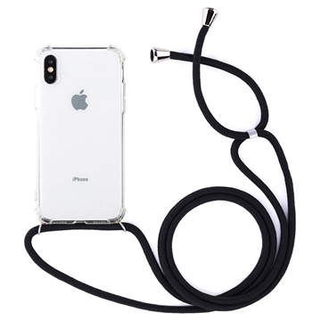 Coque Hybride iPhone X/XS avec Sangle - Clair / Noir