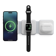 Ksix Chargeur sans fil pliable 3-en-1 15W - iPhone, Apple Watch, AirPods - Blanc