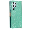 Étui Portefeuille Samsung Galaxy S22 Ultra 5G Lace Pattern - Vert