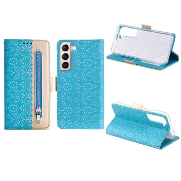 Étui Portefeuille Samsung Galaxy S22 5G Lace Pattern - Bleu