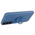 Coque Samsung Galaxy S22 5G Liquid Silicone avec Support Bague - Bleue