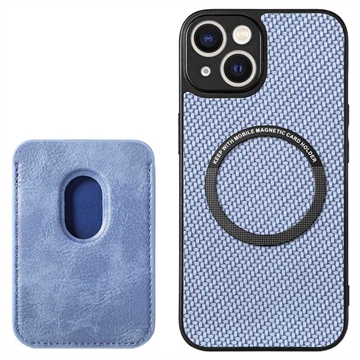 Coque iPhone 15 Plus avec Porte-Cartes - Fibre de Carbone - Bleue