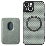 Coque iPhone 15 Plus avec Porte-Cartes - Fibre de Carbone