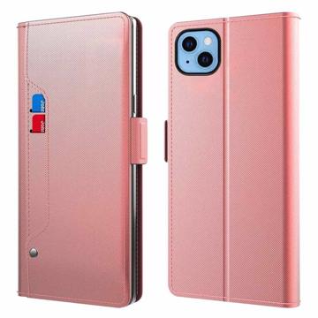 Étui Portefeuille iPhone 13 avec Miroir de Maquillage - Rose Doré