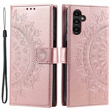 Étui Portefeuille Samsung Galaxy A34 5G Mandala Série - Rose Doré