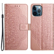 Étui Portefeuille iPhone 16 Pro Max Mandala Série - Rose Doré