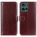 Etui portefeuille Motorola Edge 50 Neo avec fermeture magnétique - Marron