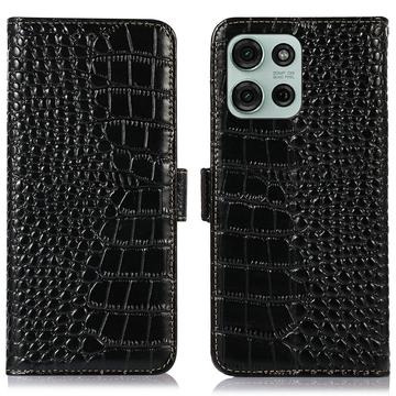 Étui Portefeuille Motorola Moto G75 en Cuir avec RFID - Série Crocodile